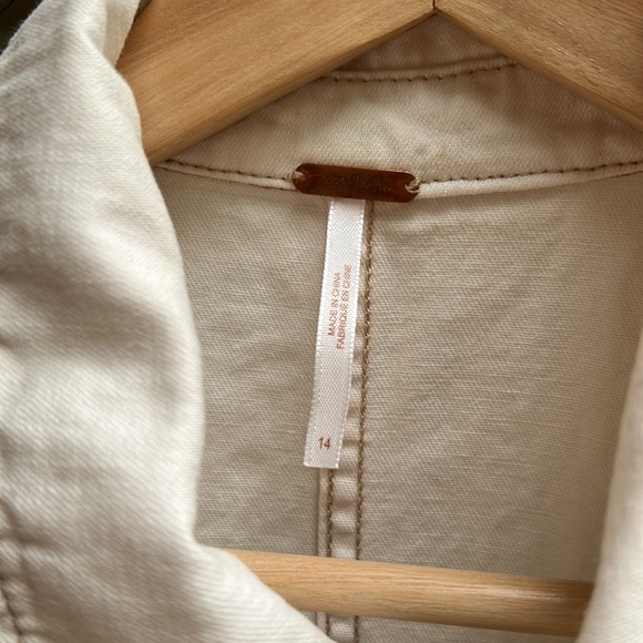 Free People Cream Zip Front Long Sleeve Denim Coveralls Jumpsuit - Picture 5 of 15